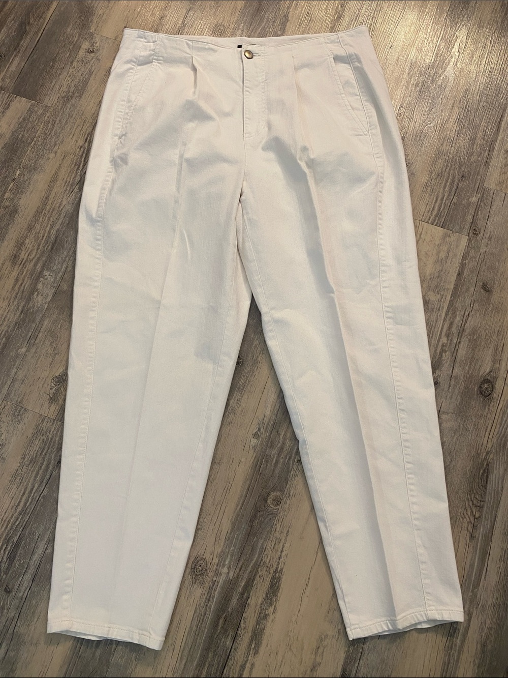 Eileen Fisher Organic Cotton Tapered Pleated Pants White Size 14